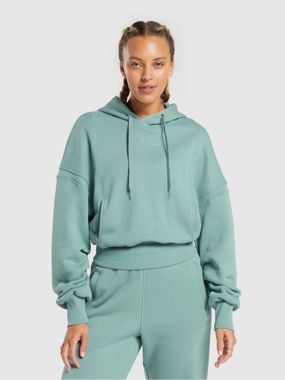Gymshark Heavyweight Loopback Sweat Hoodie in Duck Egg Blue, size XXL